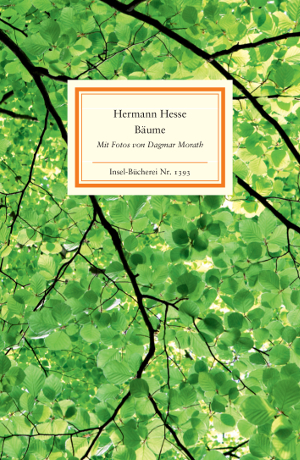 Buchcover mit Zweigen und gruenen Blaettern, Hermann Hesse: Baeume, Insel-Verlag